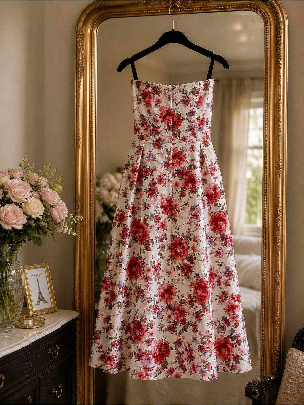 Francesca's Collections Strapless White Midi Dress with Pink Floral Print - Picture 4 of 5